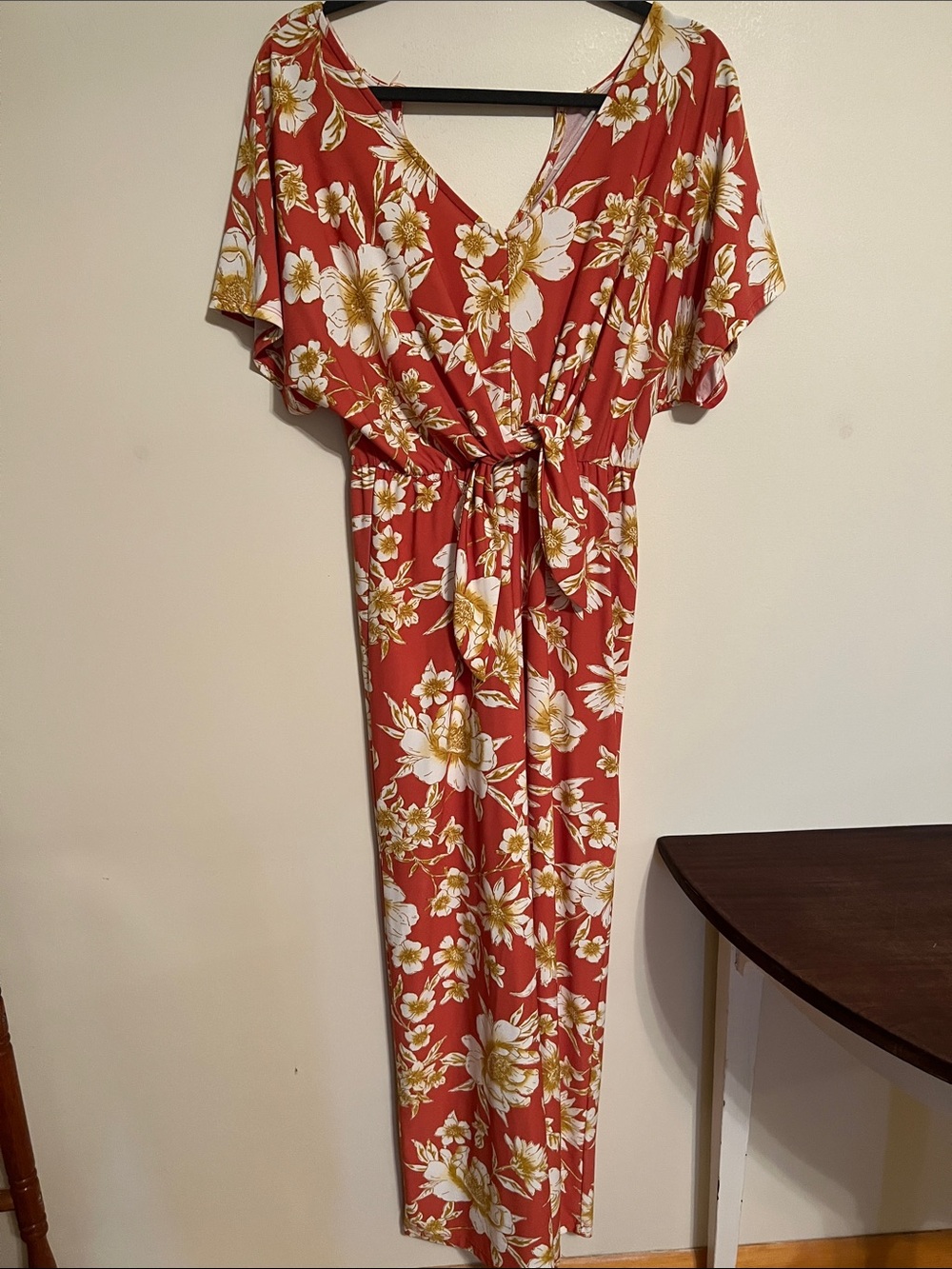 Floral Tie-Waist Rust Maxi Jumpsuit